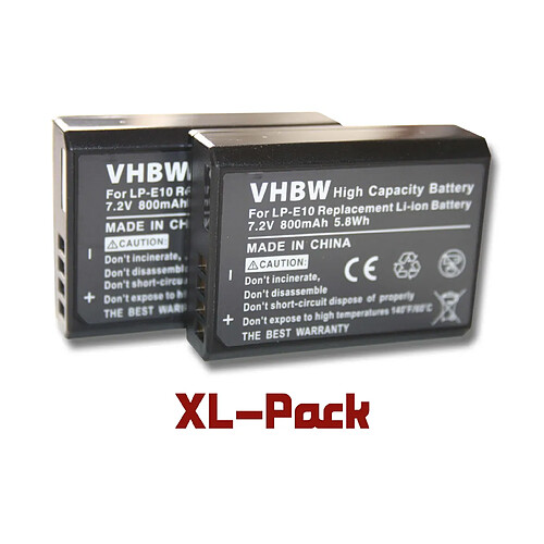 Vhbw 2 x batteries Li-Ion 800mAh (7.2 V) pour Canon EOS Kiss X50, Kiss X70 comme LP-E10.