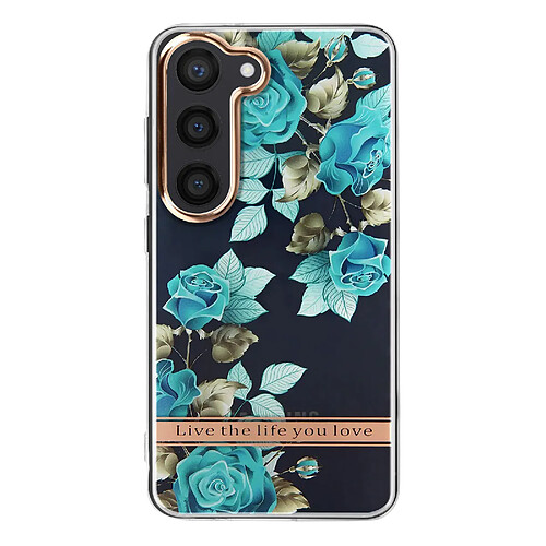 Avizar Coque pour Samsung Galaxy S23 Dos Rigide Contour Souple Design Fleurs Turquoises