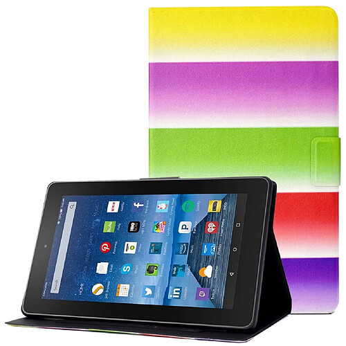 Etui en PU avec support et porte-carte pour votre Amazon Fire HD 8 (2016)/(2017)/(2018) - Arc-en-ciel