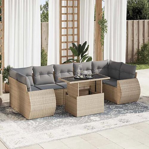 vidaXL Salon de jardin avec coussins 8 pcs beige résine tressée