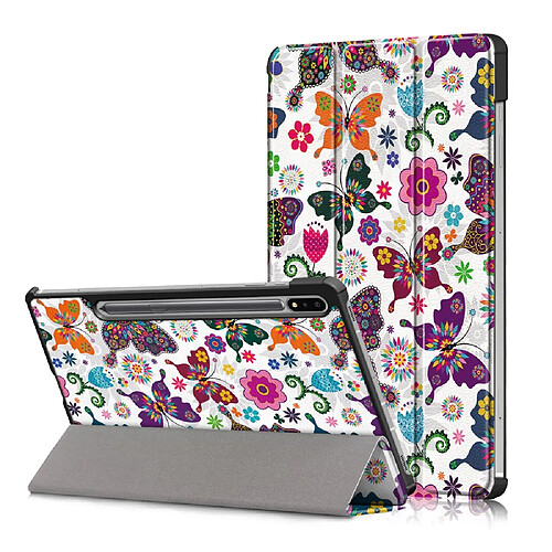 Etui en PU Impression de motifs avec support tri-pliure papillons pour votre Samsung Galaxy Tab S7 FE T736