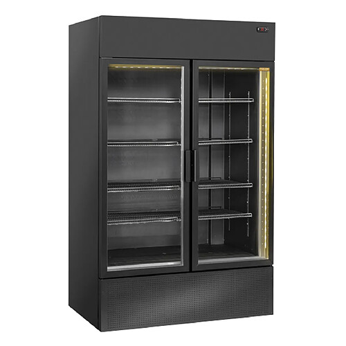 COOLHEAD Armoire à Boissons Réfrigérée Vitrée Laquée Noire avec Panneau Publicitaire - 1055 L - Cool Head