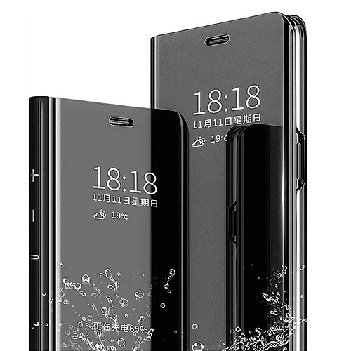 Htdmobiles Housse pour Xiaomi Redmi Note 12 Pro+ Plus 5G - etui portefeuille miroir clear view + verre trempe - NOIR