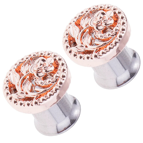 2 pcs fantaisie rose or fleur bouchon d'oreille tunnel en acier inoxydable bijoux d'oreille 8mm