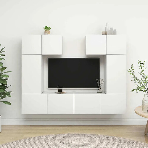 Maison Chic Ensemble de meubles TV 6 pcs | Banc TV Moderne pour salon | Meuble de Rangement - Blanc Aggloméré -MN17376