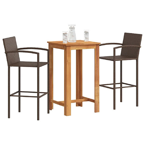 vidaXL Ensemble de bar de jardin 3 pcs marron bois massif acacia rotin