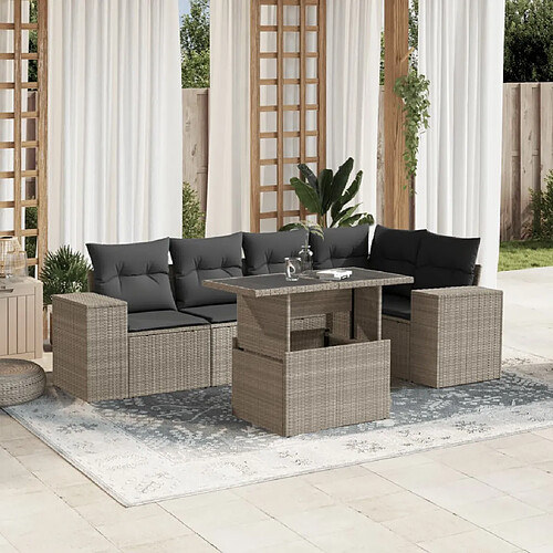 vidaXL Salon de jardin 6 pcs avec coussins gris clair résine tressée