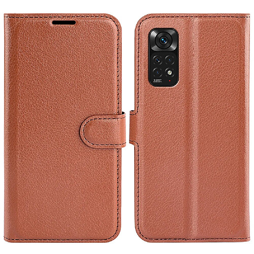 Etui en PU texture litchi, fermeture aimantée avec support marron pour votre Xiaomi Redmi Note 11 4G (Qualcomm)/Redmi Note 11S 4G