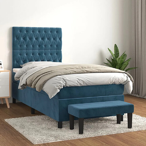 vidaXL Sommier à lattes de lit avec matelas Bleu foncé 90x190 cm