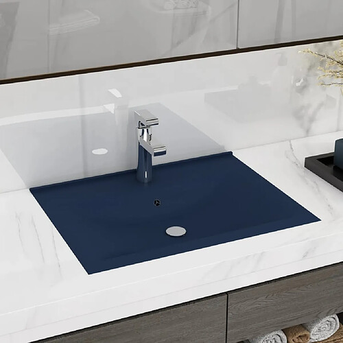 vidaXL Lavabo avec trou de robinet Bleu foncé mat 60x46 cm Céramique