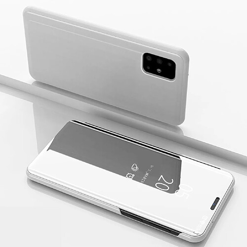 Etui en PU surface miroir avec support et fenêtre de visualisation argent pour votre Samsung Galaxy A51 5G SM-A516