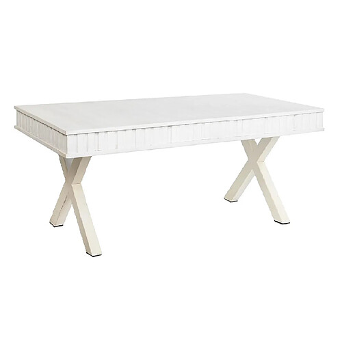 Pegane Table basse en bois de manguier/métal coloris blanc/doré - Longueur 140 x Profondeur 70 x Hauteur 42 cm