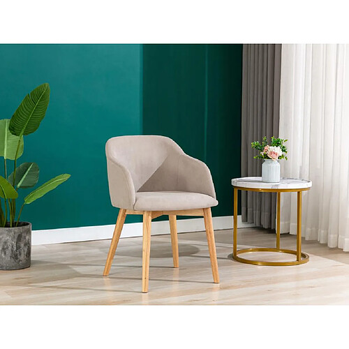 Vente-Unique Lot de 2 chaises avec accoudoirs en tissu et bois d'hévéa - Beige - JELISA