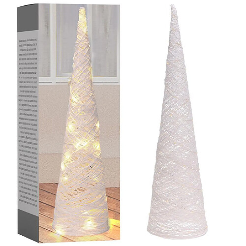 Sapin de Noël brillant cône décoratif blanc Décoration de Noël 40 LED 78 cm