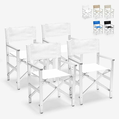 Beach And Garden Design 4 chaises de plage pliables portables en textilène aluminium Regista Gold | Blanc