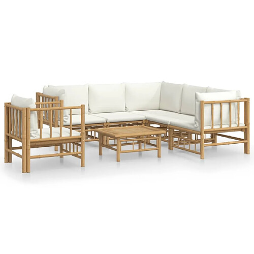 Maison Chic Salon de jardin 7 pcs + coussins - Mobilier/Meubles de jardin - Table et chaises d'extérieur blanc crème bambou -MN16181