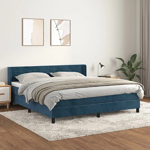 Maison Chic Lit Adulte - Lit simple Lit à sommier tapissier et matelas moelleux - Meuble de Chambre - Bleu foncé 160x200cm Velours -MN52035