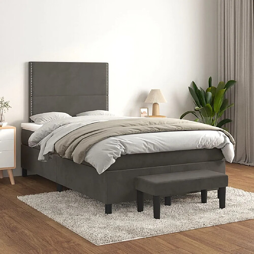 Maison Chic Lit Adulte - Lit simple Lit à sommier tapissier et matelas moelleux - Meuble de Chambre - Gris foncé 120x200cm Velours -MN26579