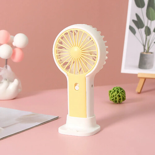 (Jaune) Mini Ventilateur Portable De Dessin Animé Avec Support De Téléphone De Chargement Usb Style Mignon À Faible Bruit