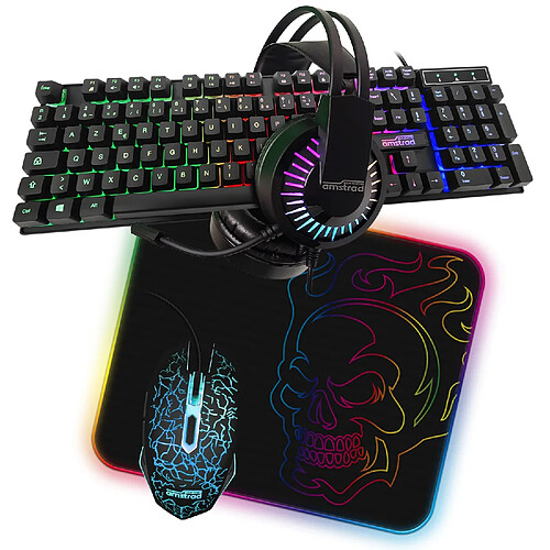 Pack Gamer AMSTRAD BATTLE 5 pièces: Clavier, Souris & tapis, Casque & adaptateur. USB & Retro-éclairage RGB