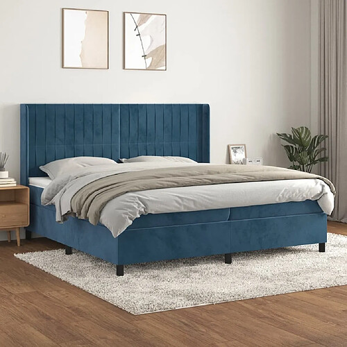 Maison Chic Lit Adulte - Lit simple Lit à sommier tapissier et matelas moelleux - Meuble de Chambre - Bleu foncé 200x200cm Velours -MN77954