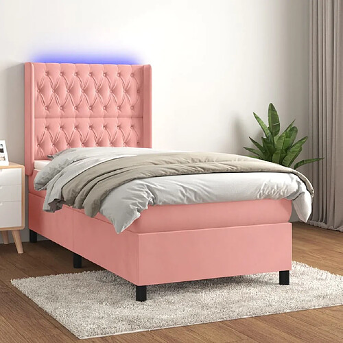 Sommier à lattes,Cadre à lattes de lit pour Adulte matelas et LED Rose 100x200 cm Velours -MN30600