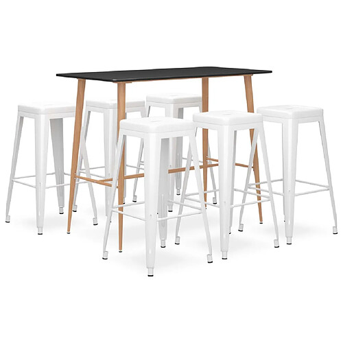 vidaXL Ensemble de bar 7 pcs Noir et blanc