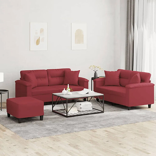 vidaXL Ensemble de canapés 3 pcs et coussins rouge bordeaux similicuir