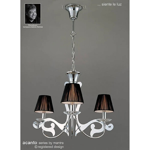 Luminaire Center Suspension Acanto rond 3 Ampoules E14, chrome poli avec Abat jour noirs