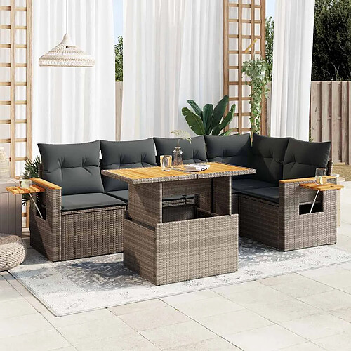 vidaXL Salon de jardin 5 pcs avec coussins gris résine tressée acacia