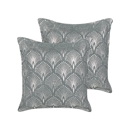 Beliani Lot de 2 coussins HOYA Coton 45 x 45 cm Géométrique Impression en bloc Gris