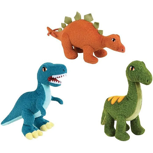 JEMINI Les Jeminosaures Lot de 3 peluches dinosaure diplodocus, velociraptor et stegosaure +/- 18 cm 100% recyclé