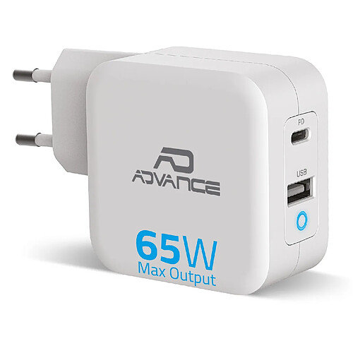 Advance Chargeur Secteur universel USB et USB-C POWERFLEX TURBO 65W - Pour téléphone, tablette, switch ou montre connectée