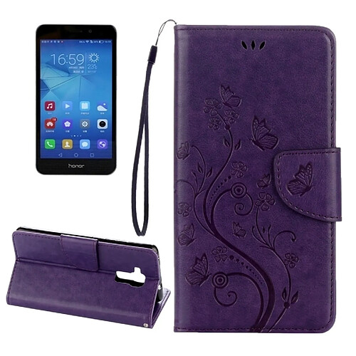 Wewoo Housse Étui Violet pour Huawei Honor 5c fleurs pressées motif papillon horizontal en cuir flip avec support & Slots de cartes Portefeuille & Longe