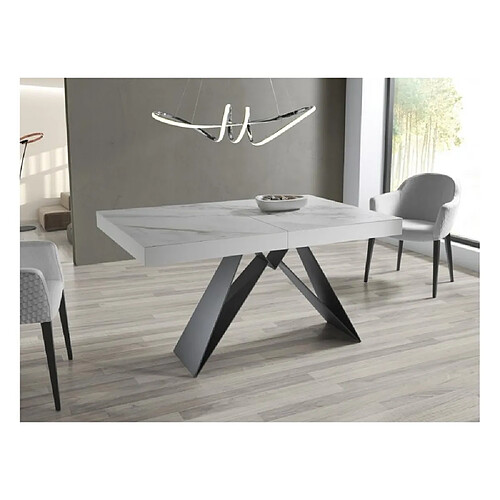 Inside 75 Table repas extensible STATO 8 couverts 135/229x90cm pied métal noir plateau céramique blanc