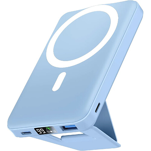 SANAG Batterie Externe 10000Mah, Power Bank Chargeur Sans Fil Batterie Portable Mag-Safe Affichage Led Magnétique Pd 22.5W Charge Rapide Usb-C Pour Iphone 16/15/14/13/12 Pro - Bleu Bébé