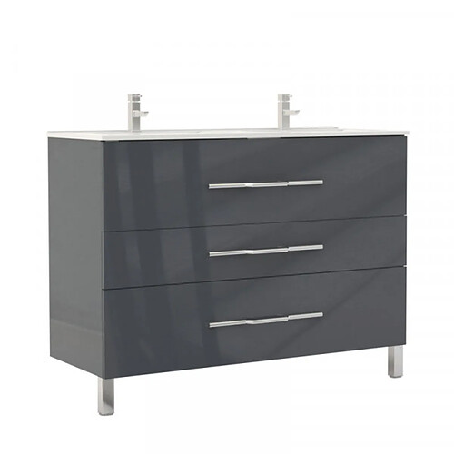 Dansmamaison Meuble double vasque 3 tiroirs 120 cm Gris anthracite - LANA