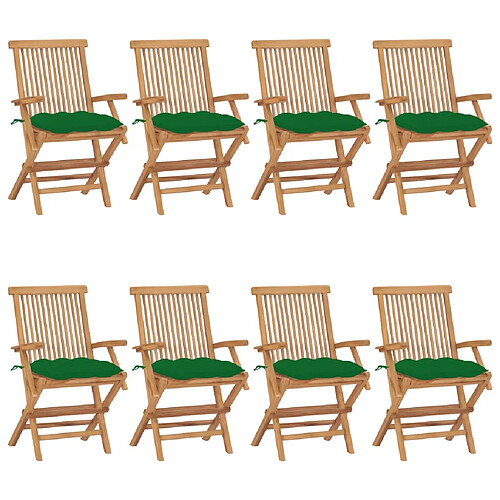 vidaXL Chaises de jardin avec coussins vert lot de 8 Bois teck massif