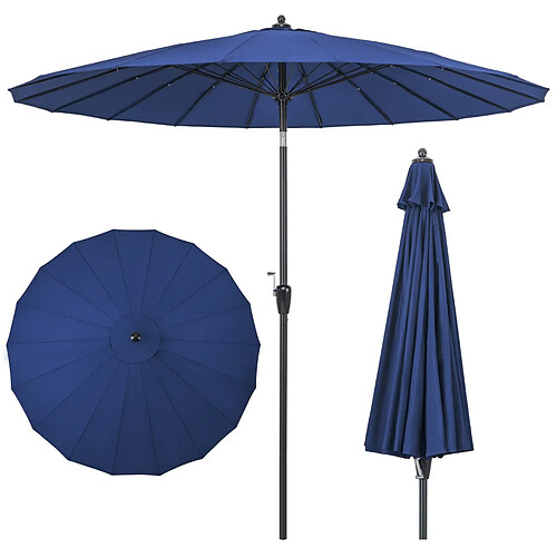 Helloshop26 Parasol de terrasse rond de 265 cm parasol avec 18 baleines en fibre de verre inclinaison à bouton-poussoir manivelle toile résistante bleu 20_0009006