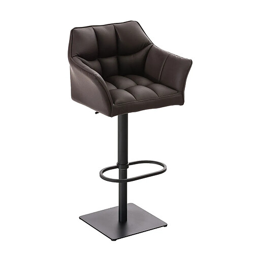 Decoshop26 Tabouret de bar chaise haute de comptoir couture carrées assise en PVC marron cadre en métal noir 10_0004674