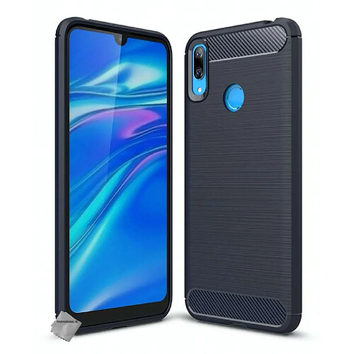 Htdmobiles Coque silicone gel carbone pour Huawei Y7 (2019) + verre trempe - BLEU FONCE