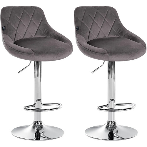 Decoshop26 Set de 2 tabourets de bar coutures décoratives losanges assise en velours gris et cadre en métal chromé TDB10772