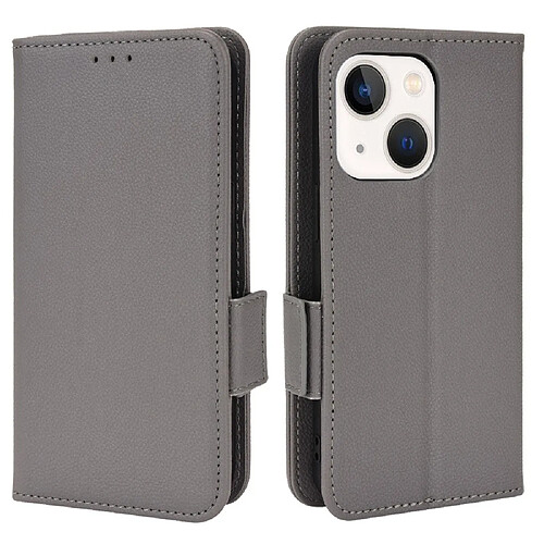 Etui en PU texture litchi, fermoir magnétique gris pour votre iPhone 13 6.1 pouces