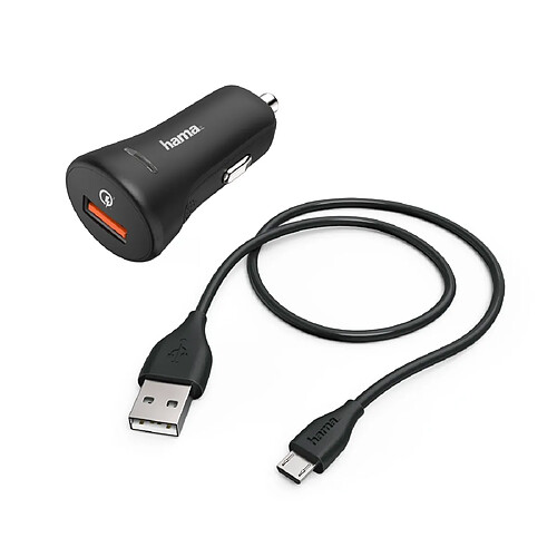 HAMA Kit charg allume cigare, micro-USB, 3A, chargeur QC3.0 + câble micro-USB, 1,5m, noir