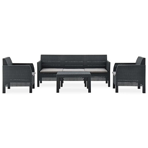 Maison Chic Salon de jardin 4 pcs + coussins - Mobilier/Meubles de jardin - Table et chaises d'extérieur PP Rotin Anthracite -MN83191