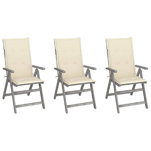 vidaXL Chaises inclinables de jardin lot de 3 et coussins Bois acacia