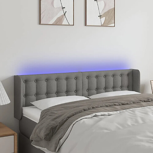 Maison Chic Tête de lit scandinave à LED,meuble de chambre Gris foncé 147x16x78/88 cm Tissu -MN21261