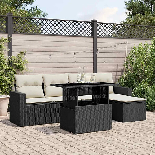 vidaXL Salon de jardin 6 pcs avec coussins noir résine tressée