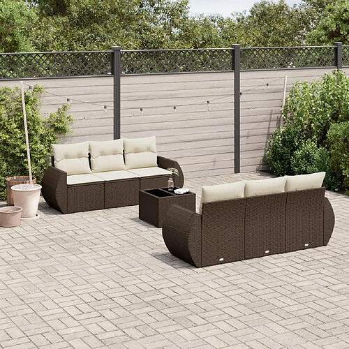 vidaXL Salon de jardin avec coussins 7 pcs marron résine tressée