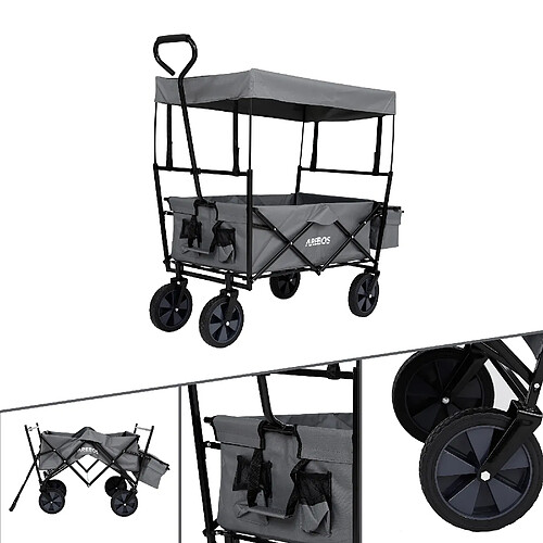 AREBOS Chariot de jardin pliable, Chariot de transport à main, Avec barre de poussée, Pliable, Gris